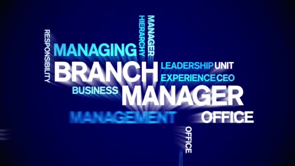 Branch Manager animato word cloud, progettazione animazione tipografia loop senza soluzione di continuità. — Video Stock