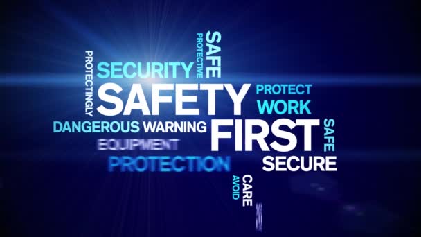 Safety First animated word cloud,design tag animation typography seamless loop. — стоковое видео