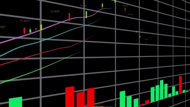 4k HUD graf- och stapelstatistik, Visualisering av affärsdata på aktiemarknaden. — Stockvideo