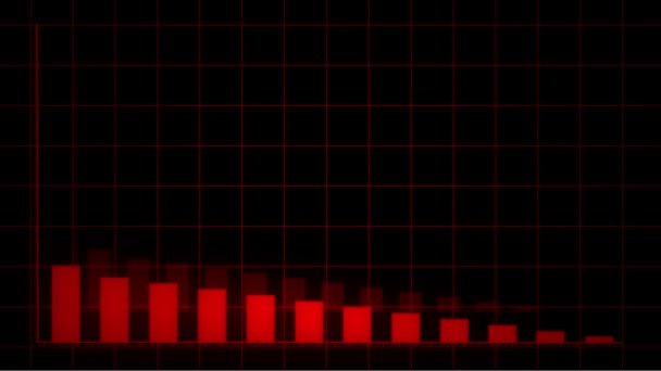 Gráfico 4k HUD, Gráfico de barras caer con flecha, Tendencia digital de negocios. — Vídeos de Stock