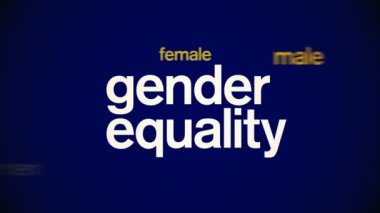 4k Cinsiyet Eşitliği Canlandırılmış Etiket Kelime Bulutu, Metin Tasarım Animasyonu.