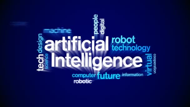 4k Inteligencia Artificial Animada Tag AI Word Cloud, Animación de diseño de texto. — Vídeo de stock