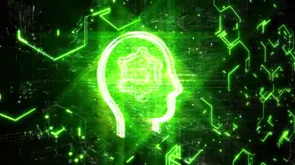 4k Cerveau AI Circuit d'intelligence artificielle, Matrice binaire texte de code informatique. — Video