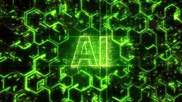 4k AI Künstliche Intelligenz Gehirnschaltung, Matrix binärer Computer Codetext. — Stockvideo