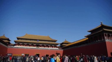 Pekin 'de yasak şehir & turist, Çin' in kraliyet Meridyen Kapısı.