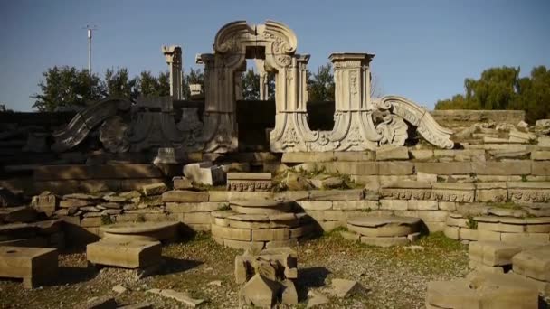 China beijing yuanmingyuan,history legacy wreckage,royal garden pillars. — Stock Video