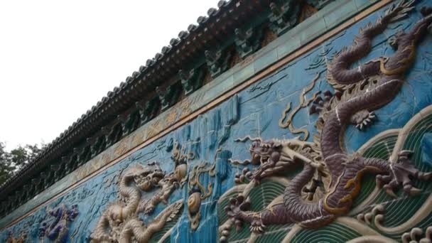 China royal nine dragon wall,stone dragon totem in forbidden city. — Stock Video