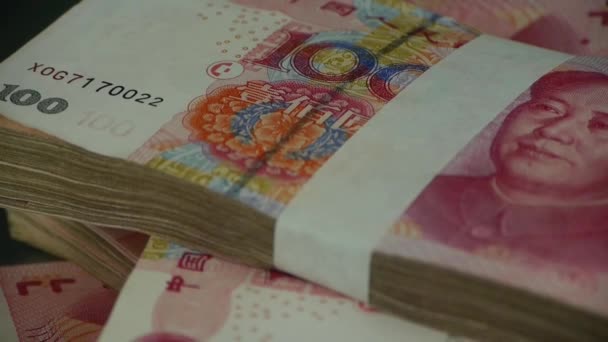 Velké sumy peněz RMB.Finanční svoboda.Mao Zedong vůdce Avatar. — Stock video