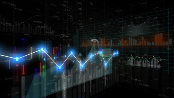 Gráfico de estoque financeiro 4K, tecnologia de negócios Gráfico hud de tendência de dados, linha de nó econômico. — Vídeo de Stock