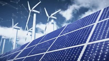 Güneş pili santrali ve rüzgar jeneratörleri akıllı zaman ayarlı bulutlara bağlı..