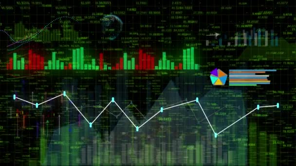 Grafico delle consistenze finanziarie 4K, Business tech Grafico dell'hud di tendenza dei dati, Linea del nodo economico. — Video Stock