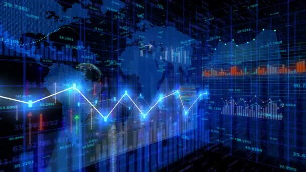 4K finansiell stockdiagram, Business tech Data trend hud Graph, Ekonomisk nod linje. — Stockvideo