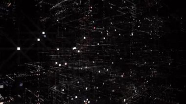 4k Büyük Veri Canlandırılmış Etiket Kelime Bulutu, Matrix ikili bilgisayar kod animasyonu.