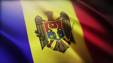 Moldova 'nın 4k Moldova Ulusal bayrağı, Moldova' nın sorunsuz arka planında rüzgarı kırıştırıyor.
