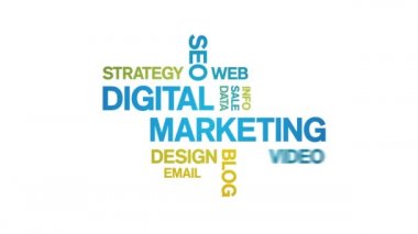 Dijital Pazarlama Animasyon Kelime Bulutu, Metin Tasarım Animasyonsuz Döngü.