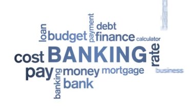 4k Bankacılık Canlandırılmış Etiket Kelime Bulutu, Metin Tasarımı Animasyon tipografi döngüsü.