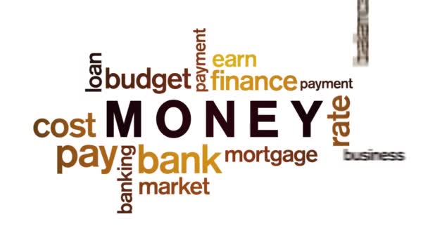 4k Money Animated Tag Word Cloud, typografia animacji tekstowej bezproblemowej pętli — Wideo stockowe