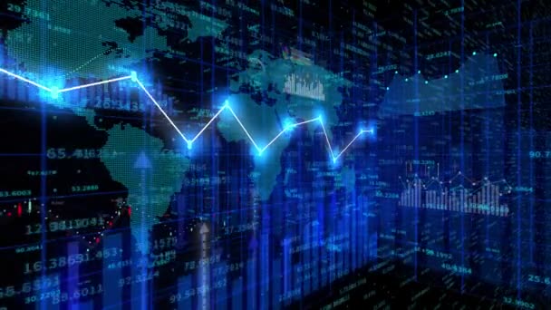 4K finansiell stockdiagram, Business tech Data trend hud Graph, Ekonomisk nod linje. — Stockvideo