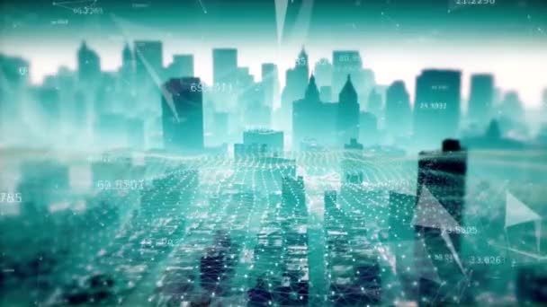 4k Big Data Digital City, Business Digital.Mart şehri ve iletişim ağı. — Stok video