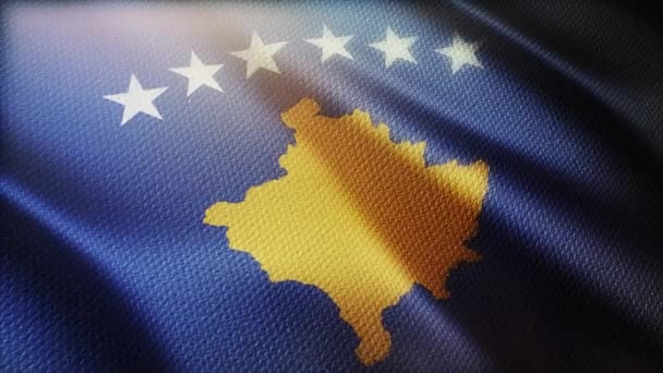 4k Kosovo National flag wrinkles wind in seamless loop background. — Stock Video