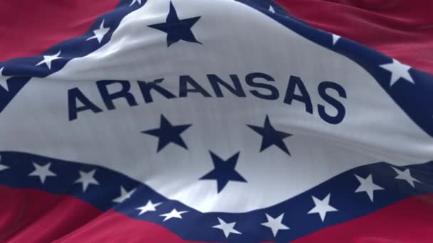 4k Arkansas flagga, stat i USA Amerika, tyg textur loop bakgrund. — Stockvideo