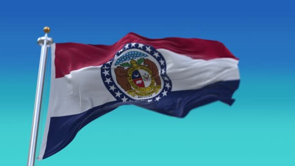 4k Missouri vlag, staat in Verenigde Staten Amerika, stof textuur lus achtergrond. — Stockvideo