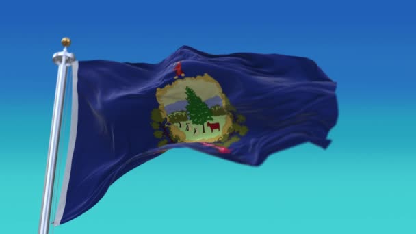 4k Vermont flagga, delstat i USA, tyg textur loop bakgrund. — Stockvideo