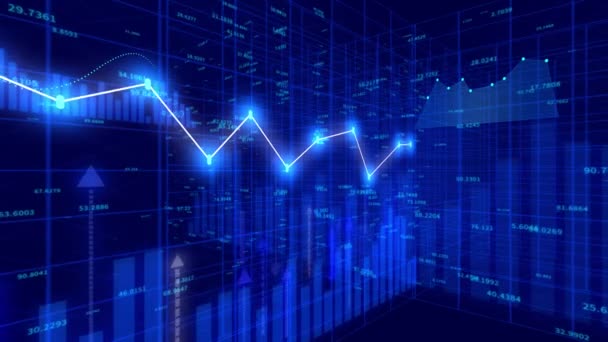 Gráfico de existencias financieras 4K, Tecnología de negocios Hud de tendencia Gráfico, Línea de nodo económico. — Vídeos de Stock