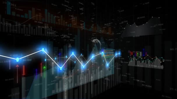 Grafico delle consistenze finanziarie 4K, Business tech Grafico dell'hud di tendenza dei dati, Linea del nodo economico. — Video Stock