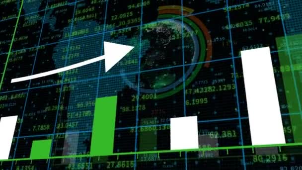 4k HUD graf med stigende pil og bar statistik, digital data væg, Global econom – Stock-video