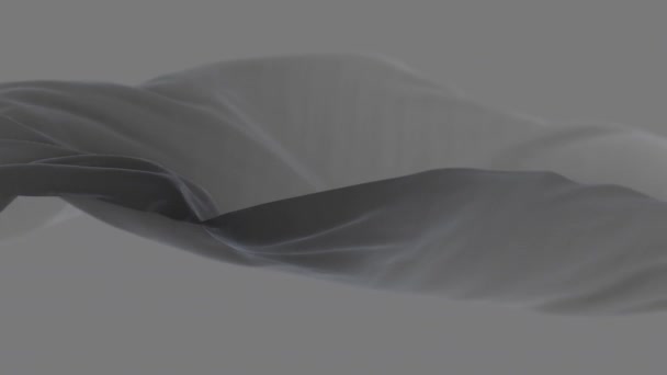 Tela de seda ondulada gris 4k en viento, fondo de lazo de tela ondulante sin costuras. — Vídeos de Stock