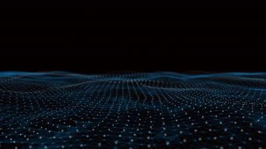 4k soyut mavi parçacık dalgası dalga ve ışık üzerinde dans ediyor.