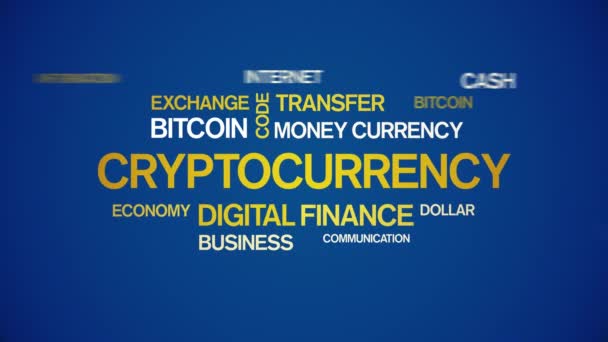 4k Criptomoeda Animado Tag Word Cloud, Design de Texto Kinetic Typography loop. — Vídeo de Stock