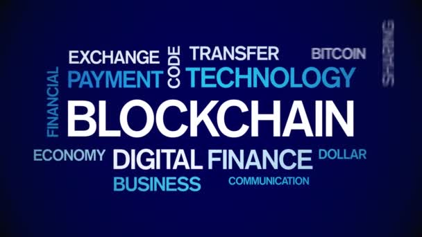 4k blockchain animado Tag Word Cloud, Design de Texto Kinetic Typography loop. — Vídeo de Stock