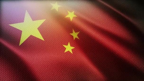 4k Chine drapeau national rides boucle vent sans couture en fond bleu ciel . — Video
