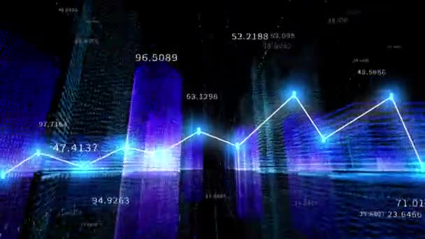 4K οικονομικό διάγραμμα, Business Data τάση hud Γράφημα, ψηφιακή πόλη, αδιάλειπτη βρόχο. — Αρχείο Βίντεο