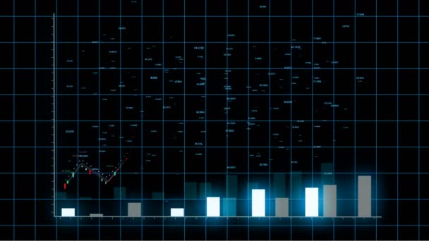 Gráfico de 4k HUD con aumento de las estadísticas de flechas y barras, tendencia digital empresarial . — Vídeo de stock