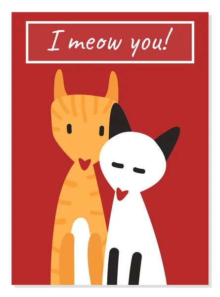 Carte Postale Originale Pour Saint Valentin Embrasse Chats Mignons Amoureux — Image vectorielle