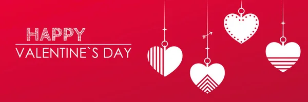 バレンタインデーの赤いミニマリストバナー 心臓の白いシルエット サイトのための広いバナー 碑文とビルボードハッピーバレンタインデー 広告のレイアウトテンプレート — ストックベクタ