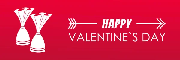 バレンタインデーの赤いミニマリストバナー ラッパーにキャンディの白いシルエット 割引や販売 サイトのための赤いワイドバナー 碑文とビルボードハッピーバレンタインデー テンプレート — ストックベクタ