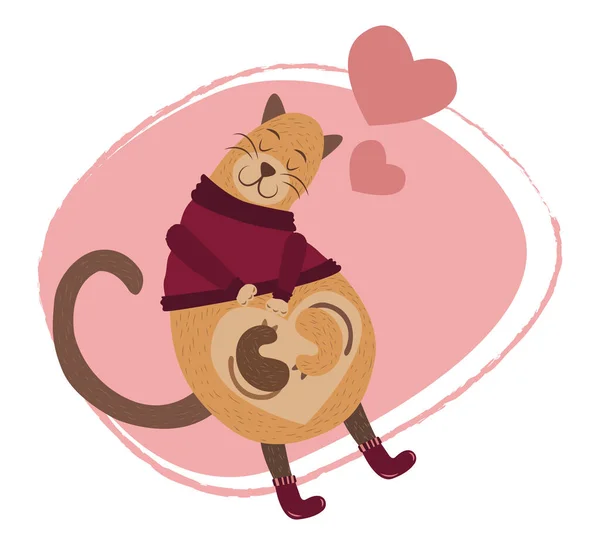 Güzel kedi ailesi. Kedi yavrusuyla kedi anne. Hamile bir kedi. Annenin içindeki ikizler. Annelik tasarım kartı. Küçük yavru kedi. Anneler Günün kutlu olsun. Komik Kawaii hayvan ailesi. Sevimli çizgi film karakteri..
