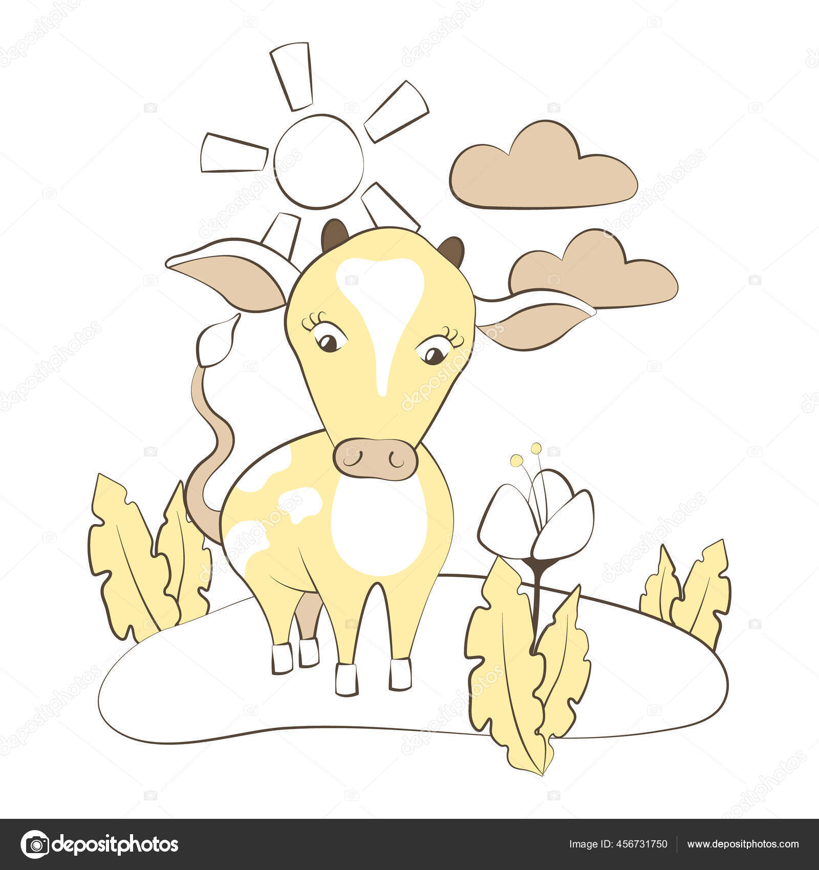Beau Dessin Anime Vache Taureau Paturage Dans Domaine Illustration Bebe Image Vectorielle Par Limonart C Illustration