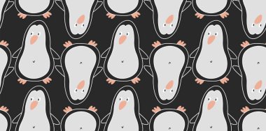 Komik penguenli, siyah ve beyaz desenli. Küçük bir erkek ya da kızın yatak odası için. İç çamaşırları, sürgüler, tişörtler, yataklar, çocuklar ve ergenler için eşyalar ve giysiler.