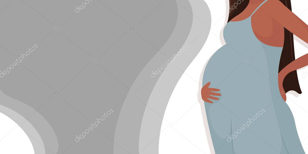 Modern banner design for clinic, maternity hospital. Concept template for artificial insemination, pregnancy management, support for single mothers, courses or school for pregnant women. Black people