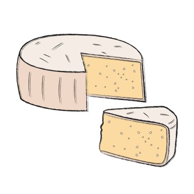 Yuvarlak lezzetli peynir lezzeti. Şarap için mükemmel bir aperatif. Peynir dilimi. Dopdolu doğrusal düz yiyecek simgesi. Paketleme, logo, çıkartma, mağaza tasarımı, afiş, fiyat etiketi