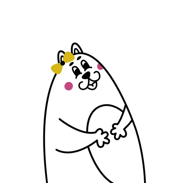 Zabawna Komiksowa Ilustracja Kocią Dziewczyną Minimalistyczny Liniowy Portret Córki Kotów — Wektor stockowy