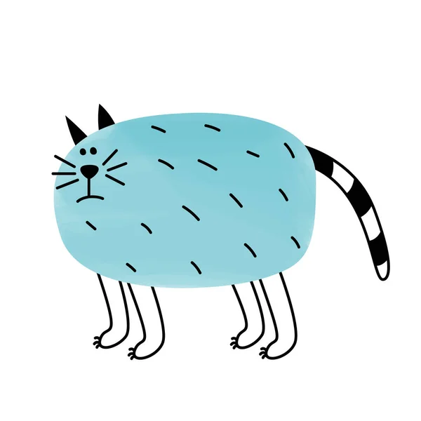 Cool Οβάλ Χαριτωμένο Αστείο Κόμικ Καρτούν Kawaii Μπλε Λίπος Γάτα — Διανυσματικό Αρχείο