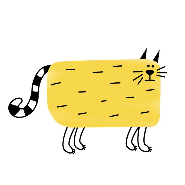 Cool Ορθογώνια Αφηρημένη Παχιά Κωμική Κίτρινη Γάτα Κινουμένων Σχεδίων Ριγέ — Διανυσματικό Αρχείο