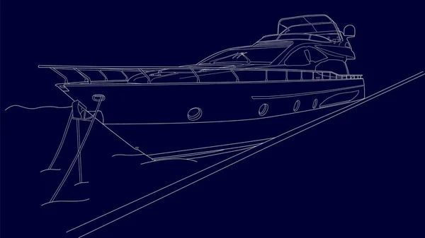 美しい海のヨットのクールなスタイリッシュな線形イラスト 金持ちのための豪華な水輸送 子供用ぬり絵の概要 オブジェクト バナー ポスター ビーチクラブのクリップ — ストックベクタ
