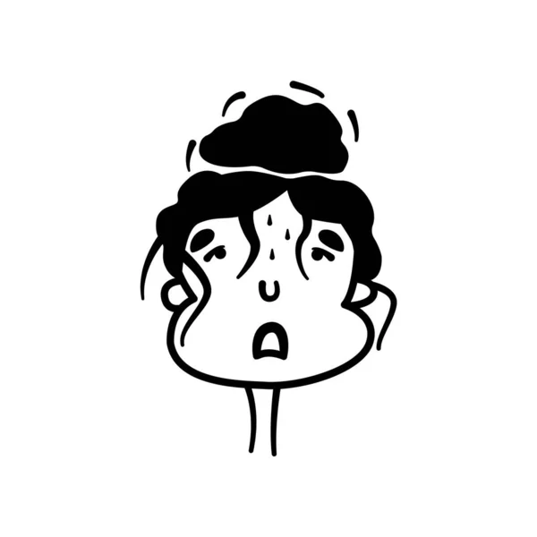 Üzgün ve yorgun bir kadının basit bir minimalist duygusal portresi. Tatmin olmayan bir kızın komik karikatürü. İmza, element, emoji çıkartması için tıklama. Gerginlik, yorgunluk. Olumsuz duygular.